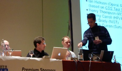 Henry Thompson, Tantek &Ccedil;elik, Ian Hickson and Dominique Haza&euml;l-Massieux on stage during Session 5