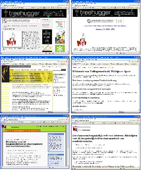Thumbnails of some Web pages