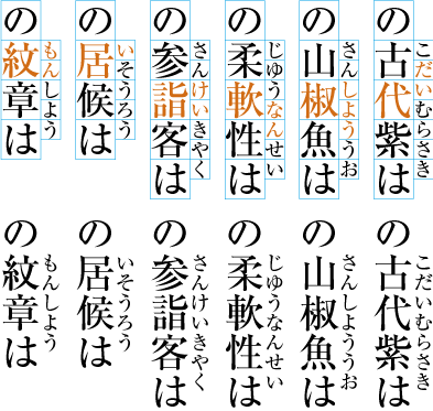 熟語ルビの配置例6（後ろの文字にルビ文字を掛けた例）